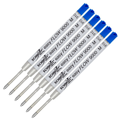 6X Schmidt Easy Flow 9000 Ballpoint Pen Refill, Blue Medium, Parker Style