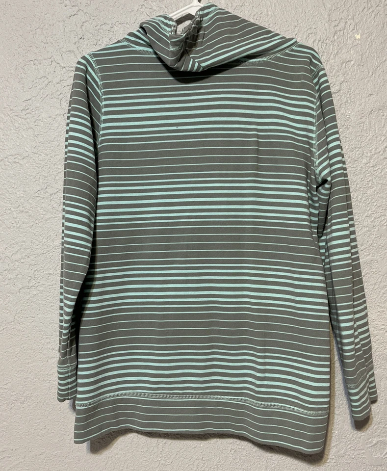 Suéter para mujer Made For Life manga larga capucha cuello verde, rayas grises talla M Foto 4 de 4