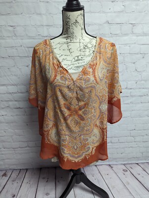Db Established 1962 Flowy Rust Colored Paisley Print Top. Large