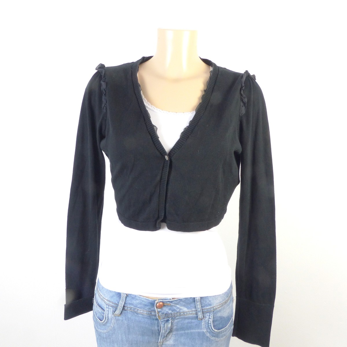 ESPRIT Feinstrick Bolero Cardigan Rüschen Schwarz L 40 (BB404