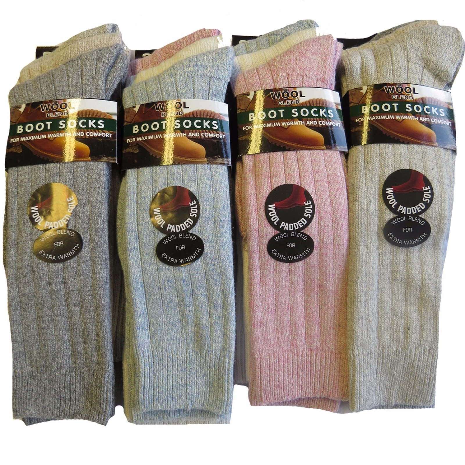 Womens Wool Blend Thermal Wool Padded Sole Long Boot Socks 3-6-12 packs 34SED026