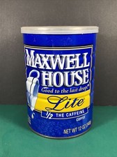 Vintage Maxwell House  12oz Coffee Can With Lid  Lite 1/2 Caffeine  Empty