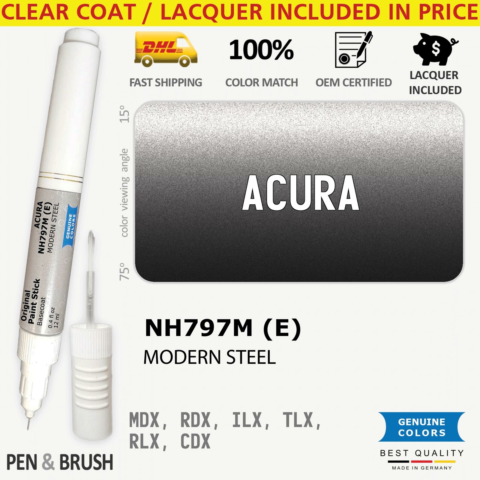 NH797M (E) Touch Up Paint for Acura Silver MDX RDX ILX TLX RLX CDX (A) MODERN ST
