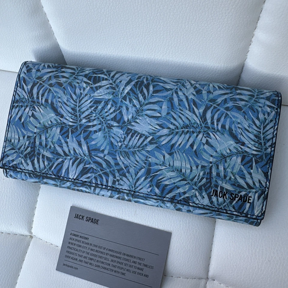 Jack Spade Palm Leaf Print Leather Men's Fold Continental Card Case Wallet RARE - Image 2 of 4