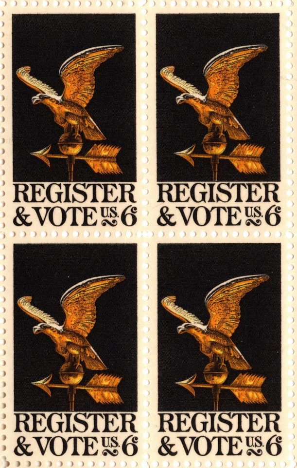 USA 1968 REGISTER & VOTE, EAGLE WEATHER VANE PANE 50 STAMPS 6 CENT SC 1344 MNH - Image 2 of 4