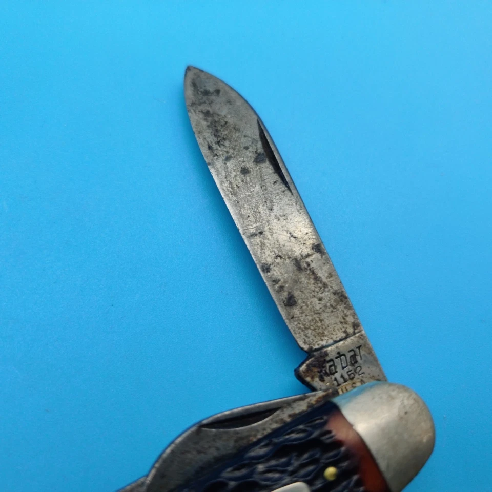 KABAR 1152 SURVIVAL BOY SCOUT CAMP 口袋刀 棕色 DELRIN 手套 4 刀片 美国 — 第 3/4 张图片