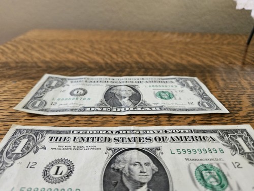 Two Opposites Almost Six In A Row Fancy Serial Number One Dollar Bill - Picture 9 of 9