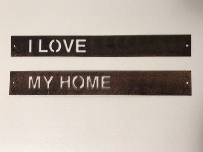 2 pcs Rustic Style Metal Stripe Sign '' I Love My Home '' Decor Collectible 15 x 2