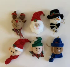 Plush Christmas Ornaments Santa Snowman Elf Bear Reindeer Gingerbread Man Heads