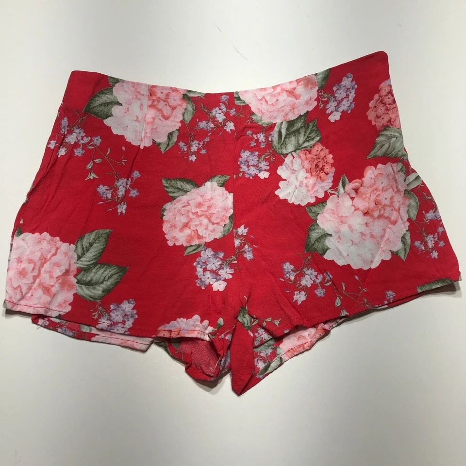 Pantalones Cortos Forever 21 Mujer Talla Mediana Cremallera Lateral Rojo Floral Ligeros Cintura Alta Foto 3 de 4
