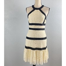 size 0 BCBGMaxazria banded Lace Halter neck fit & flare Dress Cream Black