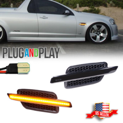 For 08-09 Pontiac G8 Black Smoke Amber LED Light Bar NEW Fender Side Markers Set