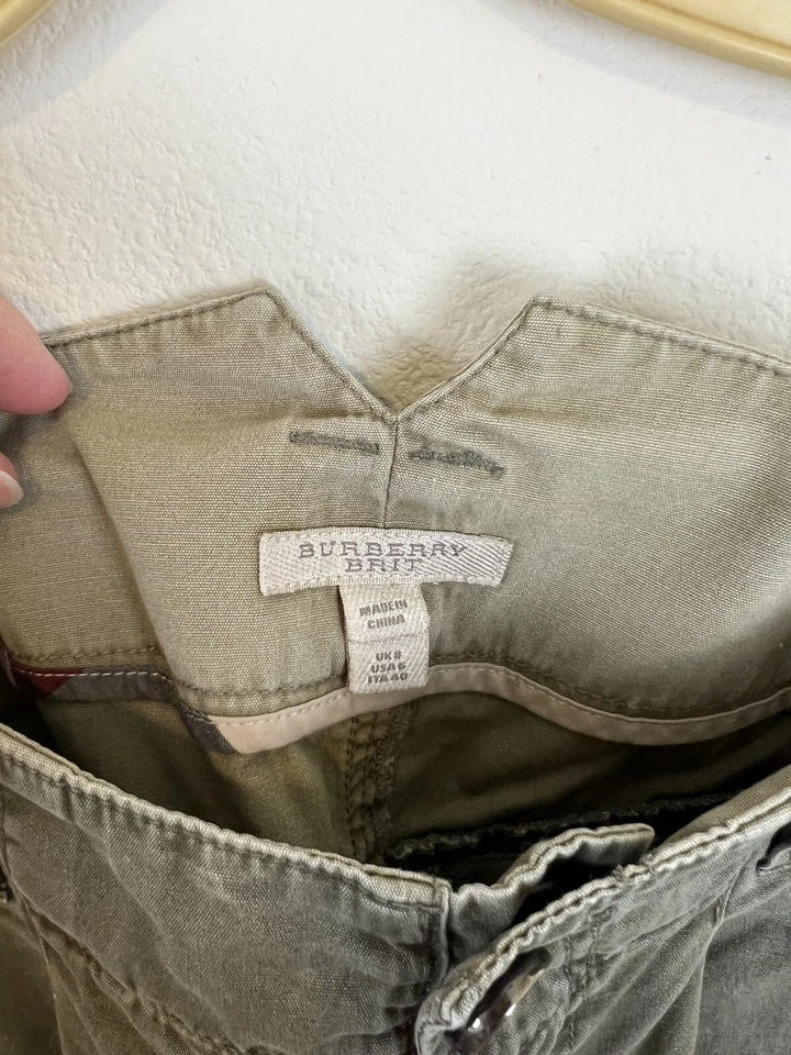 Burberry Brit Green Cotton Zippered Mini Skirt SZ 6 Vintage 1980s Pockets -B3 - Image 4 of 4