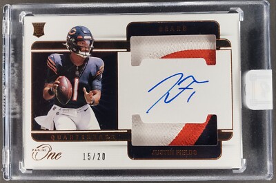 2021 One Justin Fields Dual 3 Color Patch On-Card Auto Rookie RC 15/20 Bears