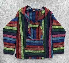 Men's Mexican Knit Pullover Baja Hoodie Poncho Festival Hippy M Colorful