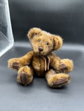 First  Main Plush Minky Brown Teddy Bear 9" Corduroy Paws Suede Tie on Neck