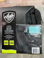 Auto Drive 2 Piece Low Back Gel Cooling Car Seat Cover Polyester Black Universal