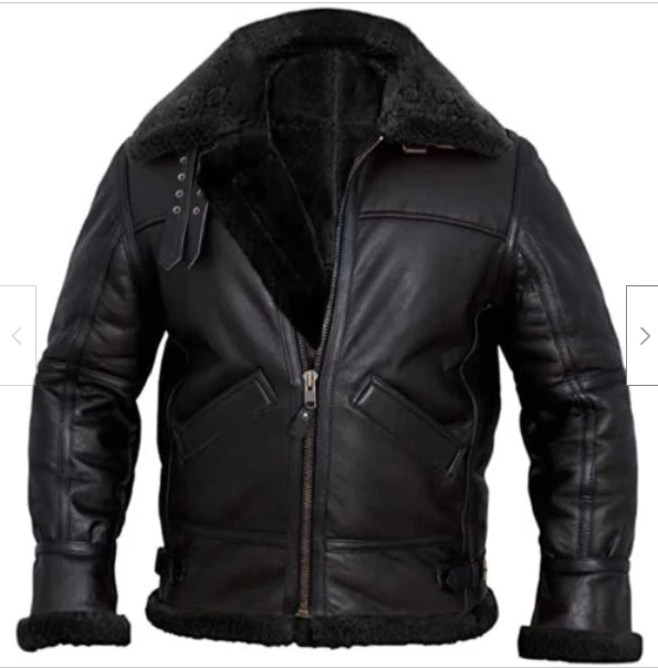 Mens B3 US Nav RAF trench Aviator Flying Pilot Fur Shearling Real Leather Coat