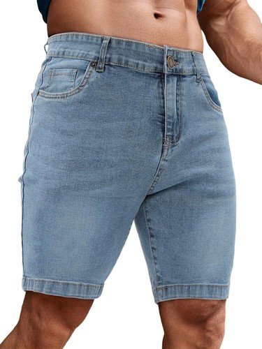 Men's Slim Fit Stretch Denim Shorts Distressed Mid Waist Casual Summer Fashion - Picture 42 of 42
