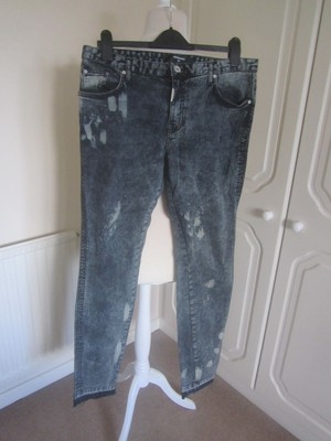 In buonissima condizione rappresentano Blu Grigio candeggina effetto  anticato Elastico Jeans Taglia 34 L-2473 | eBay