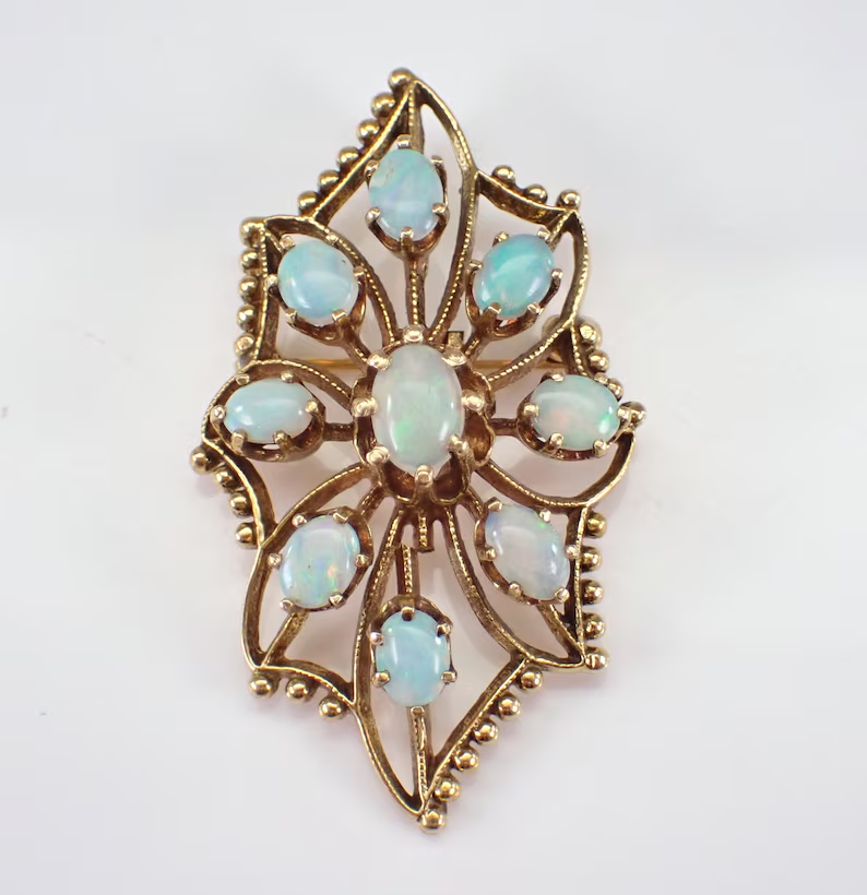 3Ct Oval Cut Genuine Fire Opal Antique Vintage Brooch Pin 14K Yellow Gold Plated
