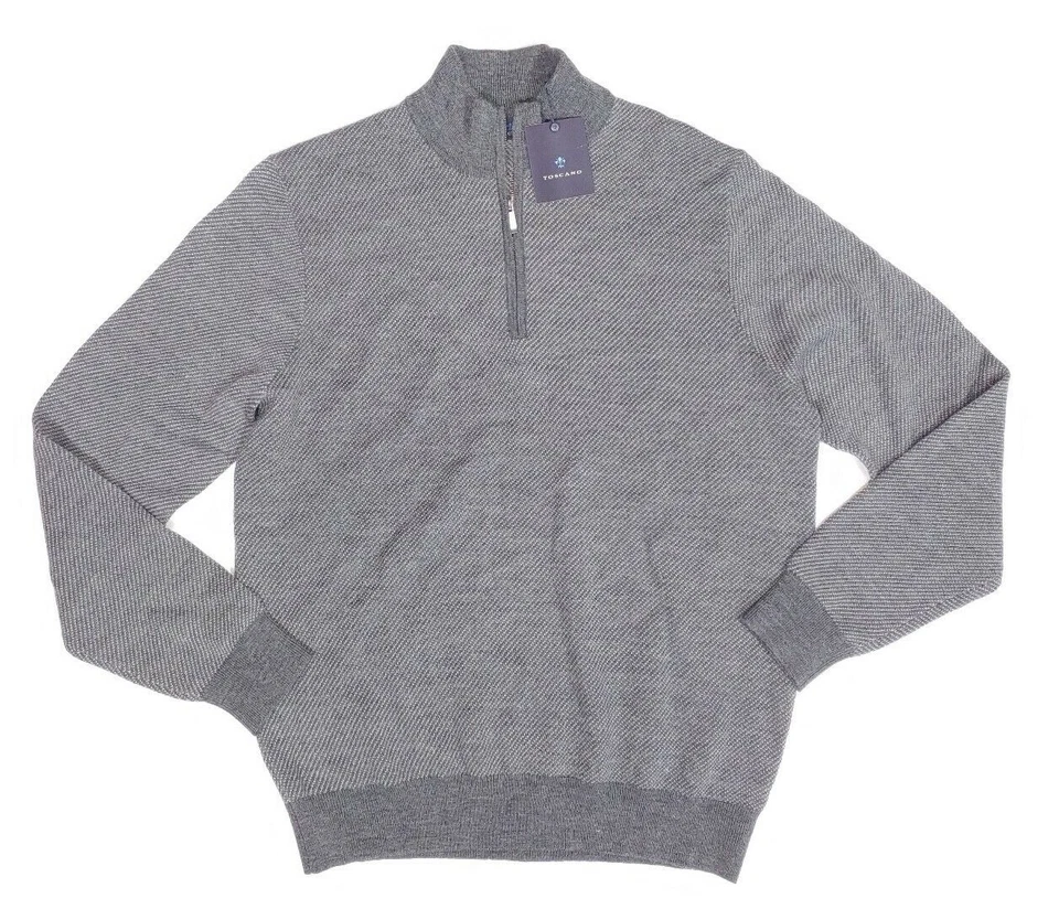 Toscano Men's Mock Neck Quarter Zip Merino Wool Blend Sweater Size M $165 - Image 2 of 4