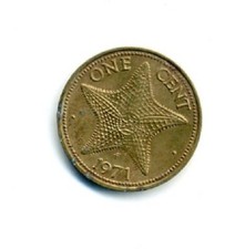 Vintage 1971 Bahamas One Cent Coin 1 Cent Queen Elizabeth II Starfish