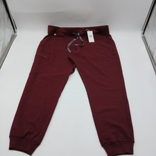 Figs Technical Collection Zamora High Rise Jogger Scrub Burgundy Tie Pants XL