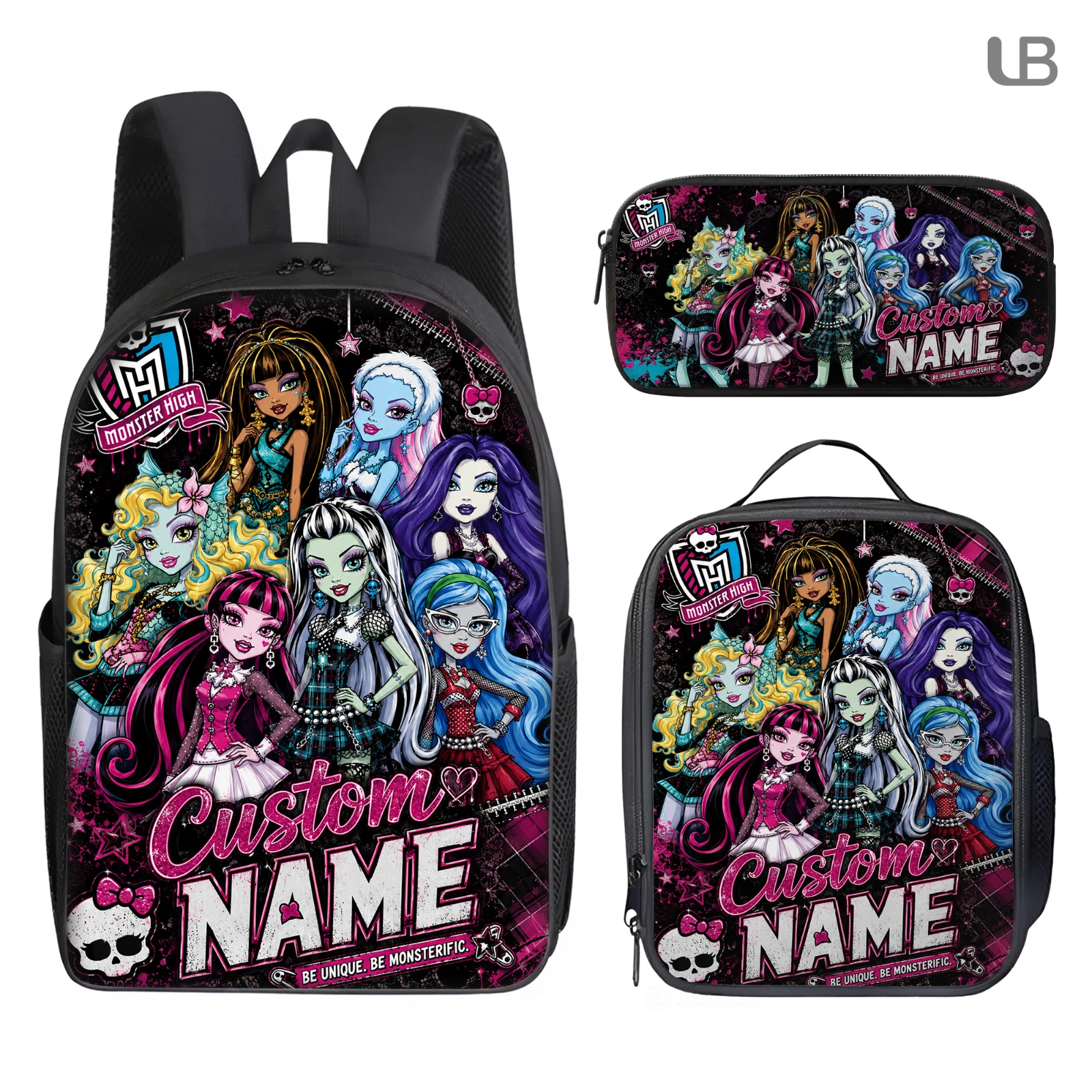 Personalized Monster High Backpack Set, Custom Name School Bag, Lunch Bag