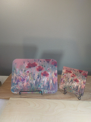 D. Madaras Glass Cutting Board & Trivet, Both Signed.