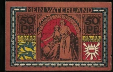 Notgeld Altona 1922, 50 Pf, Mein Vaterland, Frau und Mann, Wappen, Rückseite Za 
