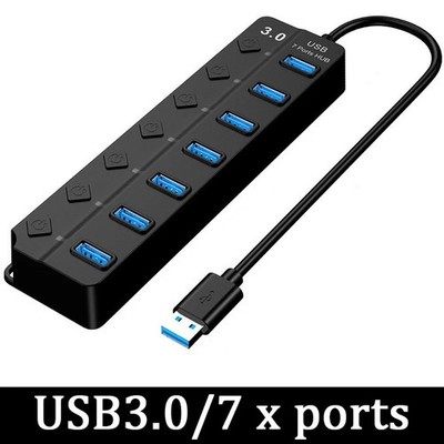 USB 3.0 Hub 4/7 Port Splitter Adapter mit Aktiv Netzteil Verteiler für PC Laptop
