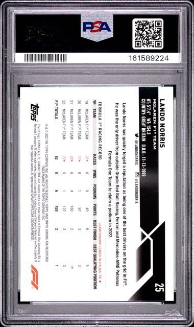 Lando Norris 2023 Topps Chrome F1 SAPPHIRE EDITION #25 PSA 10 GEM MT view 2