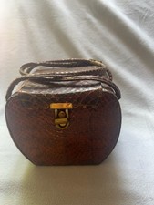 Vintage Genuine Snakeskin Box Purse Brown Exotic Leather Handbag Gold Clasp