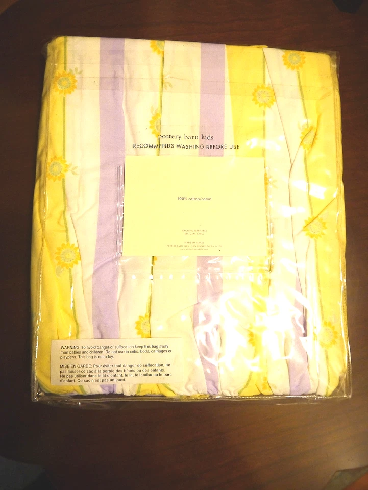 NUEVA Falda Cama Doble Pottery Barn Niños, Girasol, Rayas Amarillas y Lavanda Foto 2 de 2