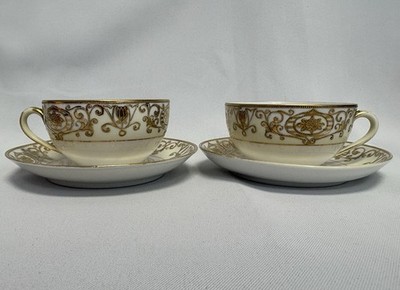 Noritake Christmas Ball 16034/ 175 Tea Cup & Saucer Green Stamp Set Of 2