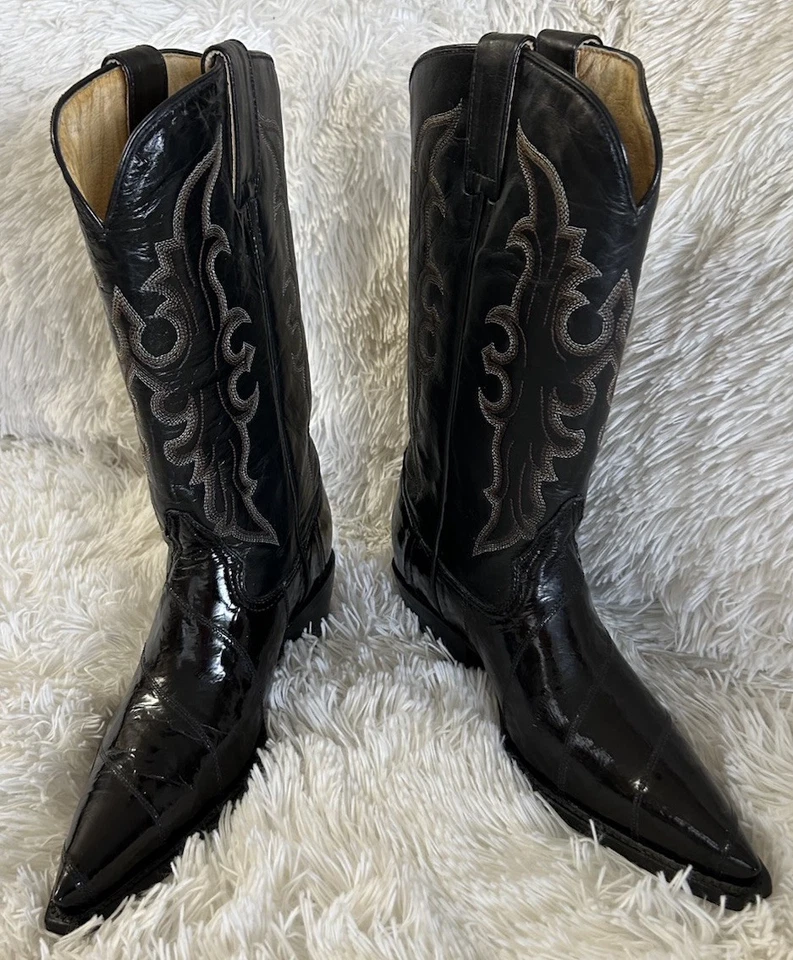 Botas occidentales Je-Ver piel de anguila para mujer cuero negro punta nunca usadas talla 6,5 Foto 3 de 4