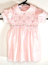 Vintage Polly Flinders Pink Smocked Eyelet Trimmed Dress 2T
