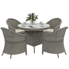 Image of Outsunny Rattan Dining Set for 4 with Cushions and Umbrella Hole, Grey