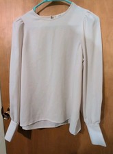Wilfred Women's Ivory Long Sleeve Blouse Size S Button Cuffs Crew Neck