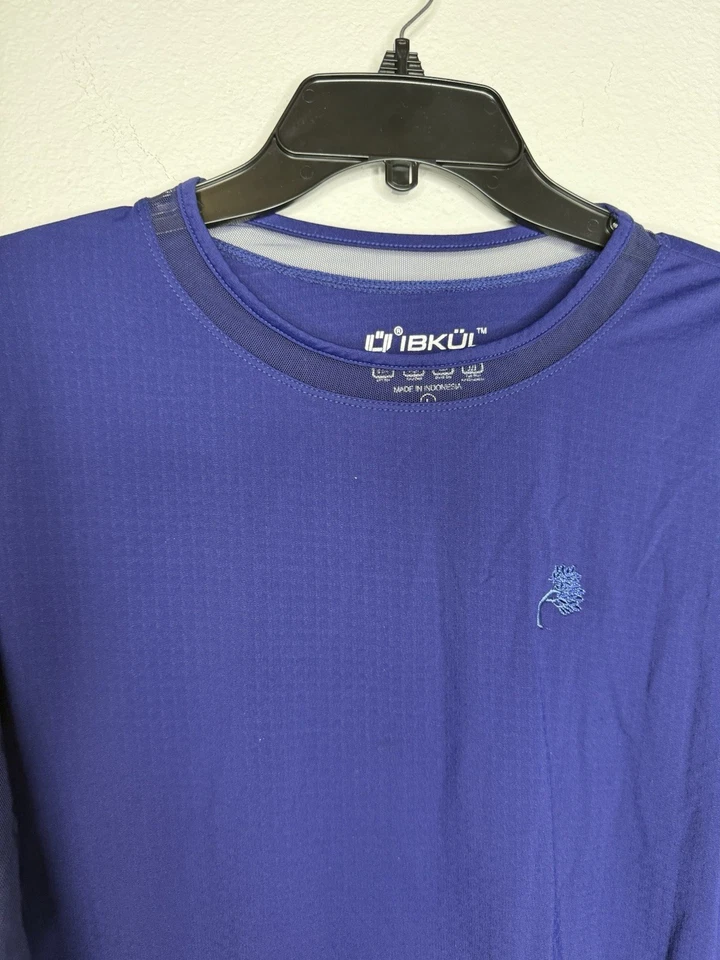 IBKUL 衬衫 UPF 50+ 长袖圆领网眼速干运动上衣蓝色大号 — 第 3/4 张图片