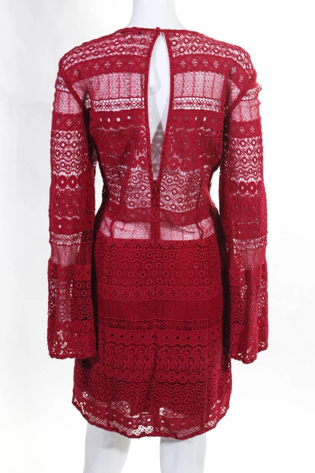 Vestido Rebecca Minkoff Mujer Sonrisa Campana Manga Línea A Algodón Rojo Talla 8 10461236 Foto 3 de 4