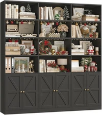 6 Tier Book Shelf, Large Wooden Bookshelves, Tall Bookcase Home Office, Black US