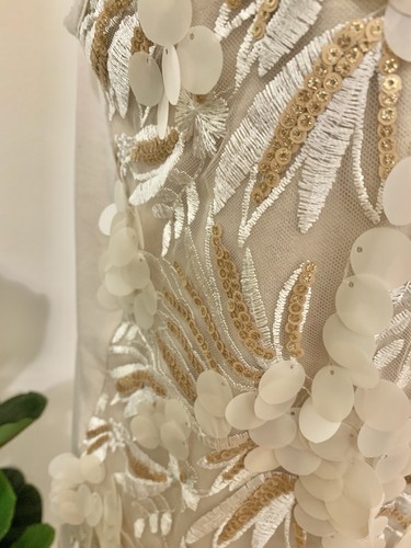 Sequin Camisole With Spaghetti Strips. 52Seven S. Medium Beige Gold Silver Shell - Picture 23 of 23