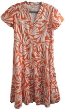 Jude Connally Libby Cotton Dress Ola Orange White Tropical Tiered Midi Sz L
