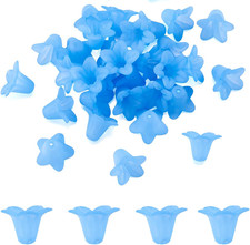 50Pcs Trumpet Flower Beads Frosted Acrylic Flower Bead Caps Blue Charms Bell