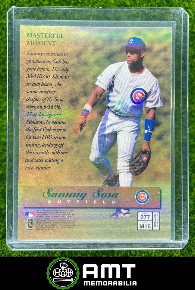 1997 Topps Finest #277 Sammy Sosa Refractor Uncommon Chicago Cubs - Image 2 of 3