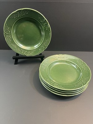 Set of 5 Green Stoneware Bowls 9  - Villa Stoneware Portugal EUC
