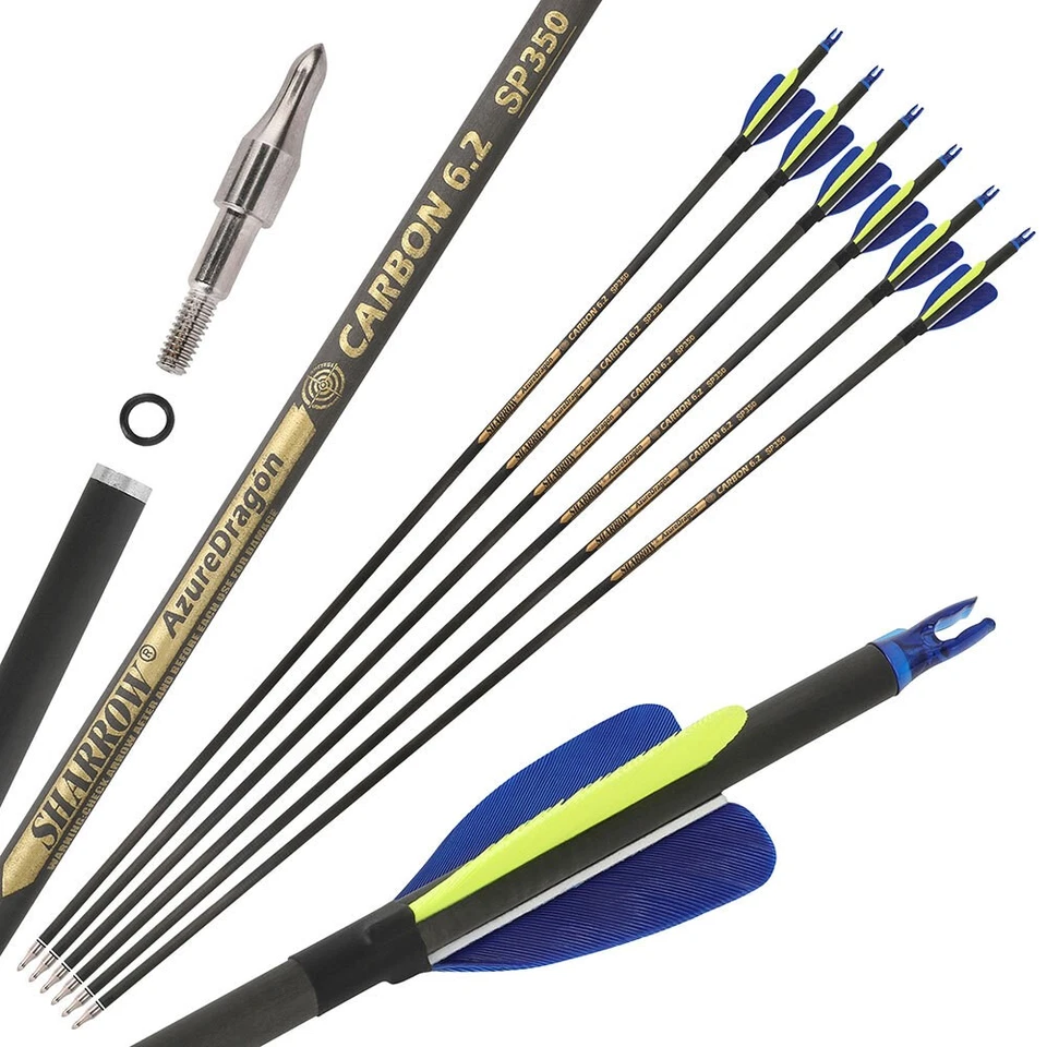 30" Archery Pure Carbon Arrows Spine300-600 2" Heart Natural Feather Shooting - Image 3 of 4