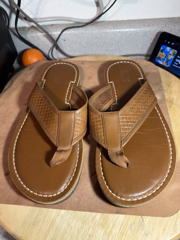 Johnston & Murphy Weave Brown Leather Sandals Flip Flops US 9